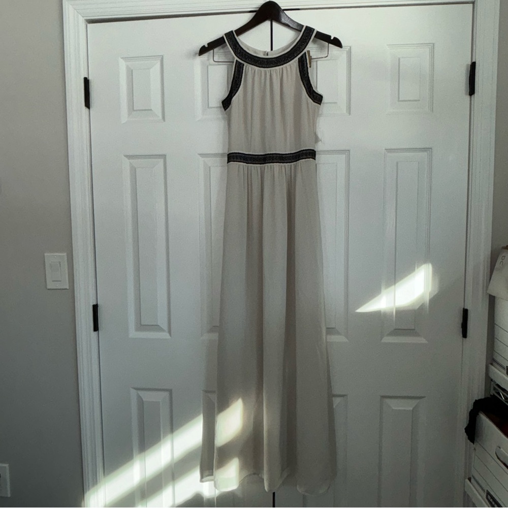NWT H&M Elegant Ivory High Neck Maxi Dress with Black Trim Size 2